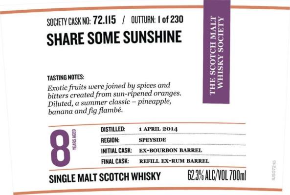 Miltonduff 2014 SMWS 72.115 Share some sunshine Ex-Bourbon Barrel & Refill Ex-Rum Finish 62.3% 700ml