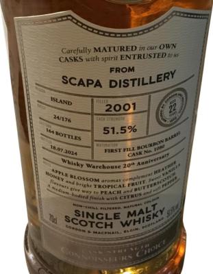 Scapa 2001 GM Connoisseurs Choice Cask Strength Whisky Warehouse 20th Anniversary 51.5% 700ml