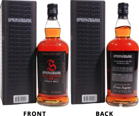 Springbank 1996 Amontillado Cask Strength Imported by Preiss Imports 14yo 55.4% 750ml