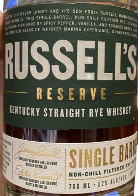 Russell's Reserve Single Barrel Rye Kentucky Straight Rye Whisky 52% 750ml