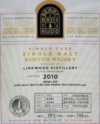 Linkwood 2010 BR Private Bottle Norwegian Malt Whisky Society nmwl 59% 700ml