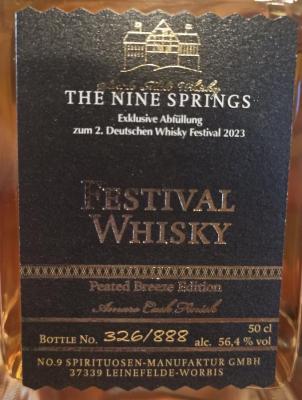 The Nine Springs 5yo Festival Whisky 2023 Peated Breeze Edition Zum 2. Deutschen Whisky Festival 2023 Burg Scharfenstein 56.4% 500ml