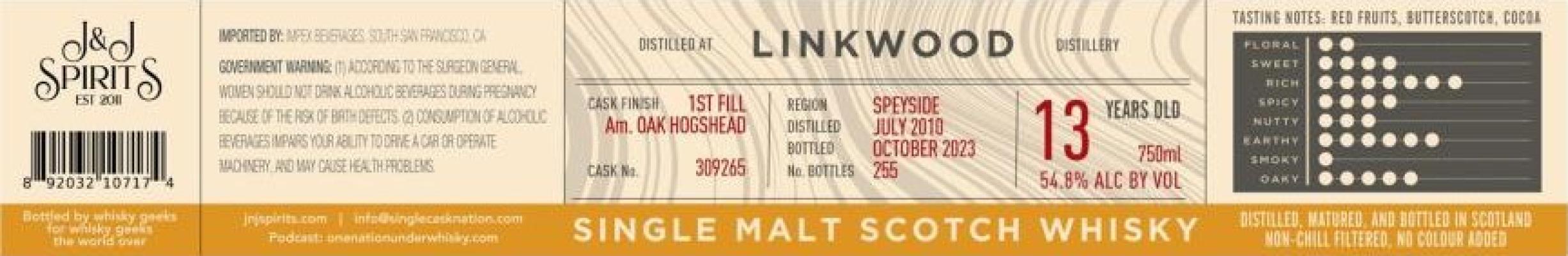 Linkwood 2010 JWC Single Cask Nation Single Cask Nation 54.8% 750ml