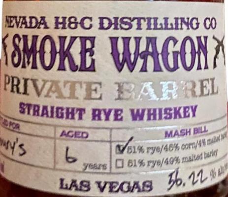 Smoke Wagon 6yo Straight Rye Whisky Private Barrel Berry's 56.22% 750ml