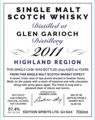 Glen Garioch 2011 ED 1st Editions Sherry Butt 57.4% 700ml