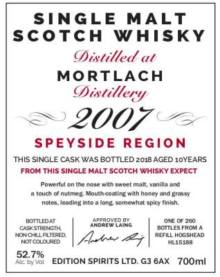 Mortlach 2007 ED Refill Hogshead HL 15188 52.7% 700ml