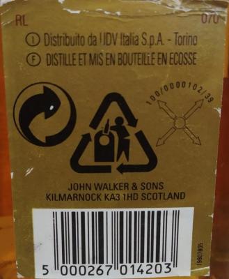 Johnnie Walker Red Label Old Scotch Whisky Distributo da UDV Italia S.p.A. Torino 40% 700ml