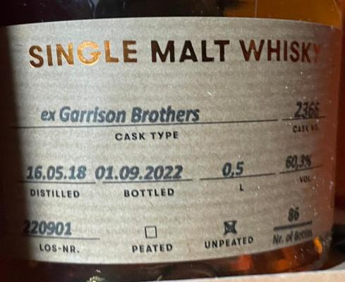 St. Kilian 2018 ex Garrison Brothers Whiskyburg Wittlich 60.3% 500ml