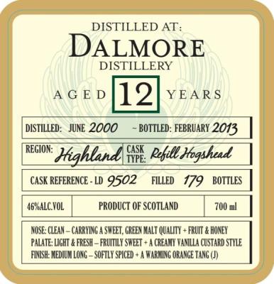 Dalmore 2000 DoD Refill Hogshead LD 9502 46% 700ml