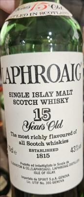 Laphroaig 15yo Single Islay Malt Scotch Whisky Spirit S.p.A. Genova 43% 700ml