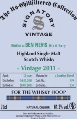 Ben Nevis 2011 SV The Whisky Hoop 61.3% 700ml