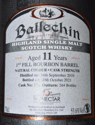 Ballechin 2010 1st Fill Bourbon Barrel The Nectar 15th Anniversary 53.6% 700ml