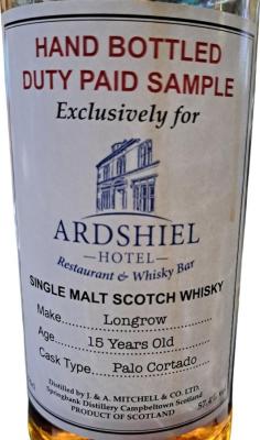 Longrow 15yo Hand Bottled Duty Paid Sample Ardshiel Hotel 57.4% 700ml