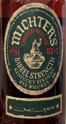 Michter's US 1 Barrel Strength Rye Whisky 55.5% 700ml