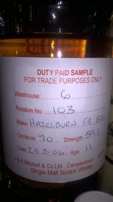 Hazelburn 2006 Duty Paid Sample For Trade Purposes Only 1st Fill Bourbon Barrel Rotation 103 59.1% 700ml