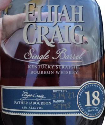 Elijah Craig 18yo Single Barrel 45% 750ml