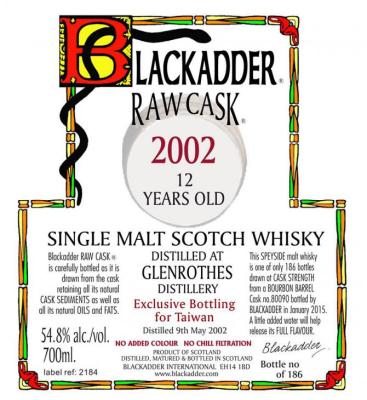 Glenrothes 2002 BA Raw Cask Bourbon Barrel 80090 Taiwan 54.8% 700ml