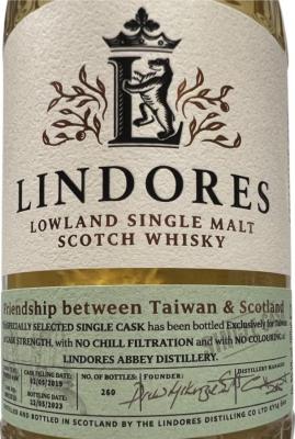 Lindores Abbey 2019 Single Cask Exclusives Friendship between Taiwan & Scotland 60.1% 700ml