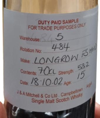 Longrow 2002 Duty Paid Sample For Trade Purposes Only 53.2% 700ml