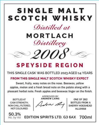 Mortlach 2008 ED The 1st Editions Sherry Hogshead 50.3% 700ml