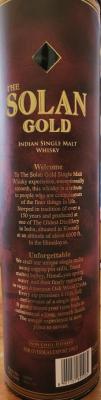 The Solan Gold Indian Single Malt Whisky Virgin American Oak Casks 42.8% 750ml