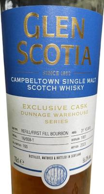 Glen Scotia 1991 Exclusive Cask Dunnage Warhouse Series Refill Bourbon 1st Fill Bourbon Finish Glen Scotia Dunnage Warehouse Visitors 56% 700ml